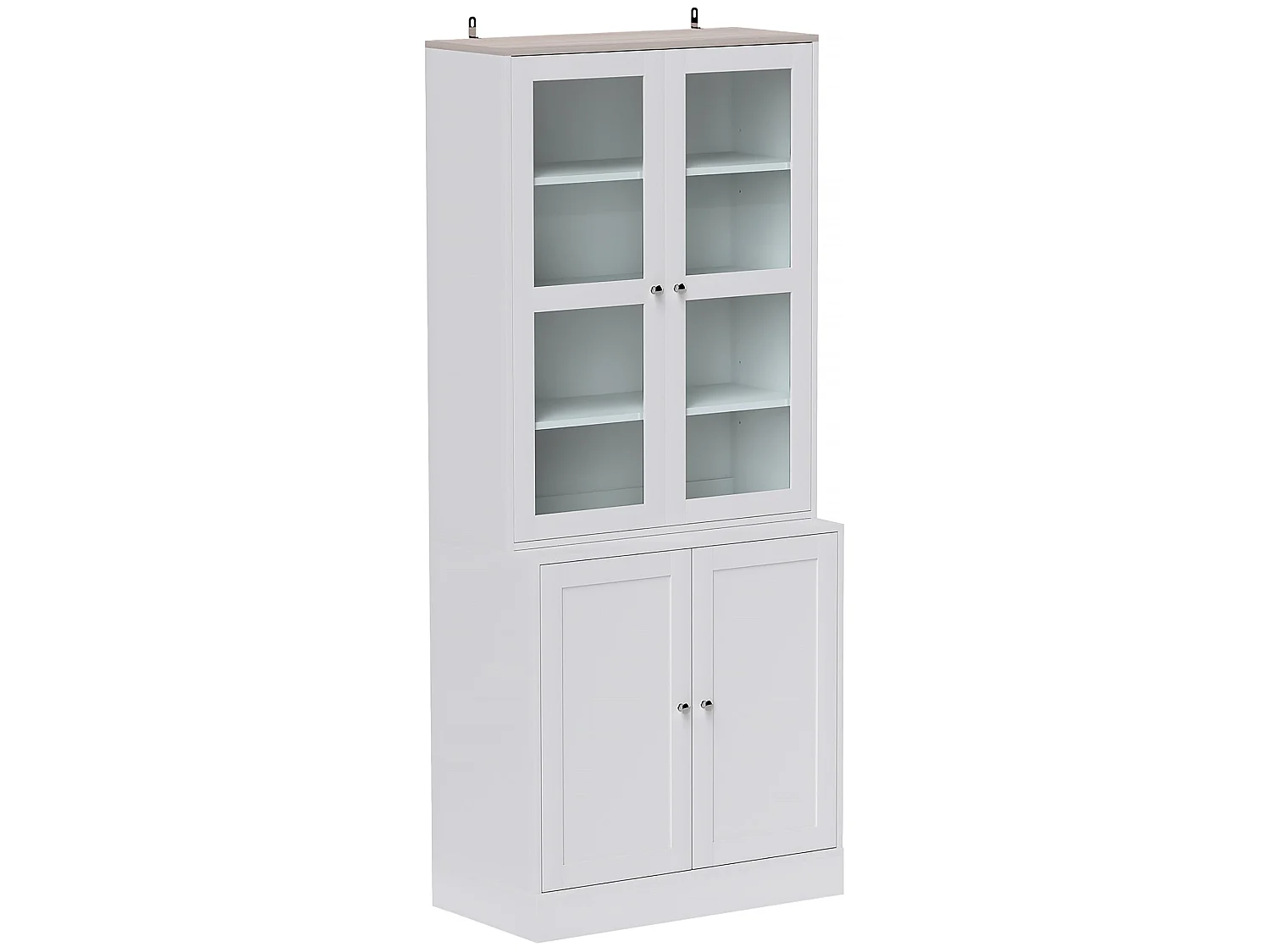 Salu White Display Storage Cabinet double compartment glass front 76W x 40D x 178.5Hcm