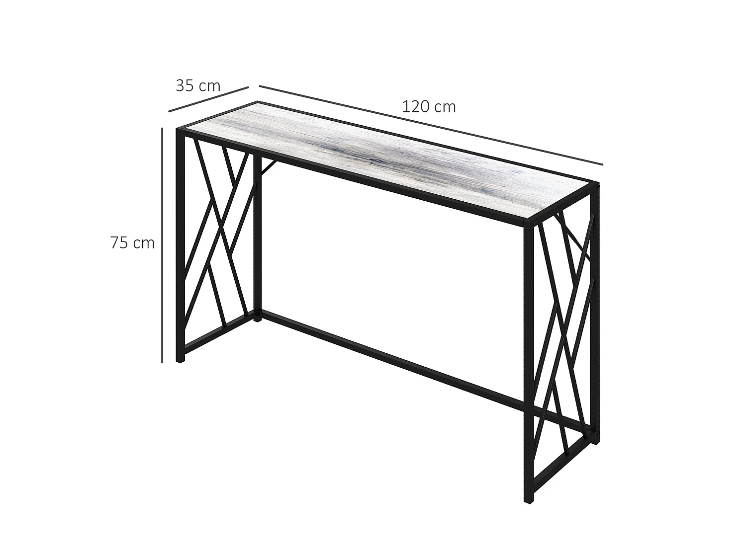 Toli 120cm Industrial Console Table Grey Particleboard Top Black Metal Frame