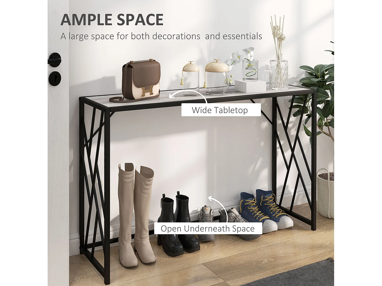 Toli 120cm Industrial Console Table Grey Particleboard Top Black Metal Frame