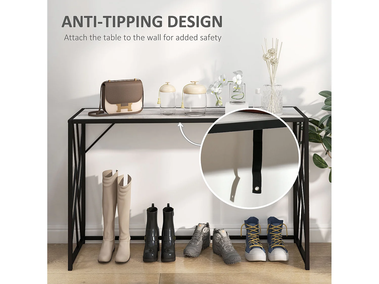 Toli 120cm Industrial Console Table Grey Particleboard Top Black Metal Frame