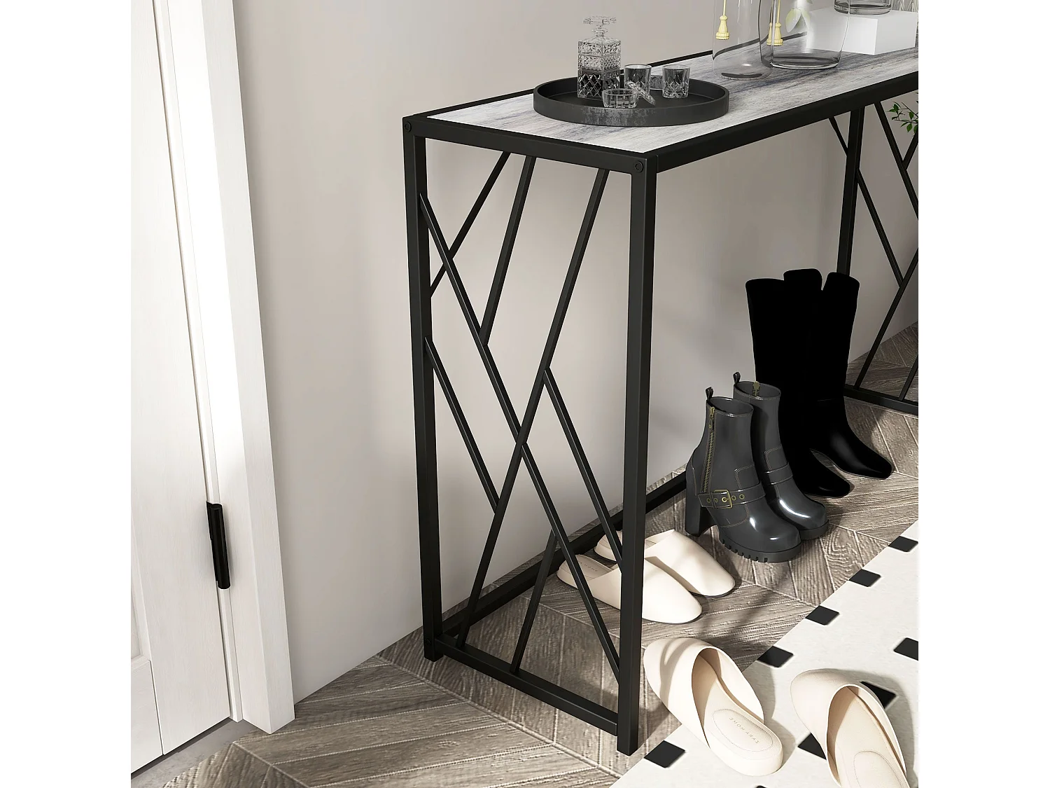 Toli 120cm Industrial Console Table Grey Particleboard Top Black Metal Frame