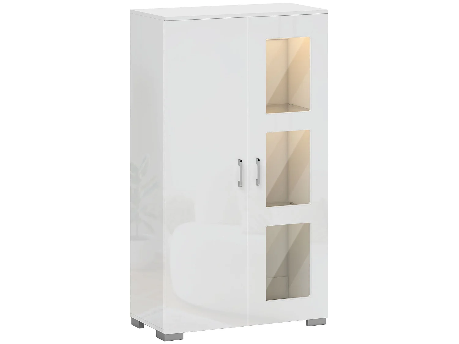 Sora Coma Tall Storage Cabinet High Gloss White with Glass Doors 2 Shelves and RGB LED Lighting