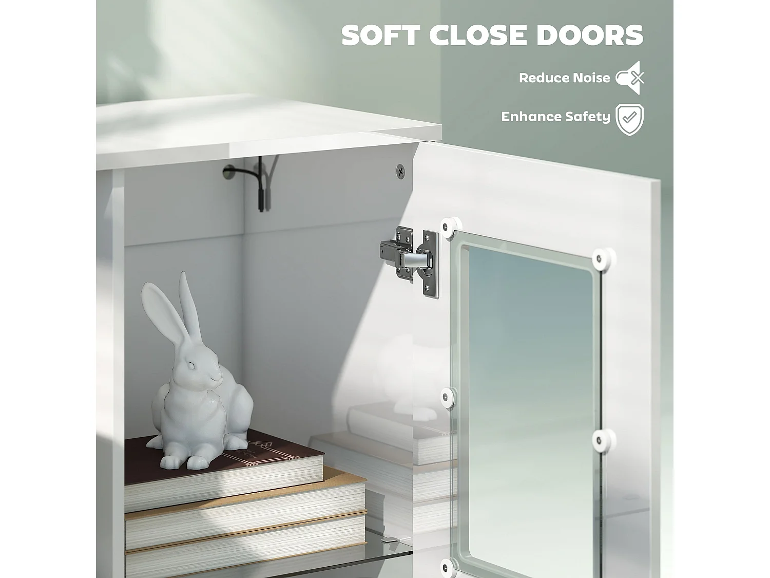 Sora Coma Tall Storage Cabinet High Gloss White with Glass Doors 2 Shelves and RGB LED Lighting