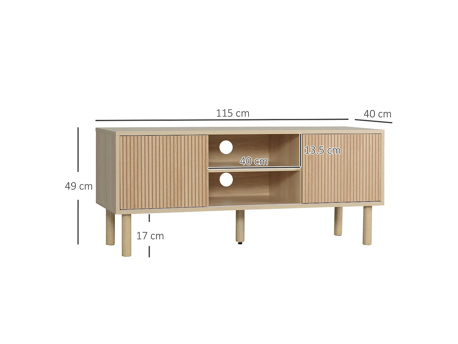 Rodo TV Unit Oak Effect 115cm with Sliding Ridged Doors