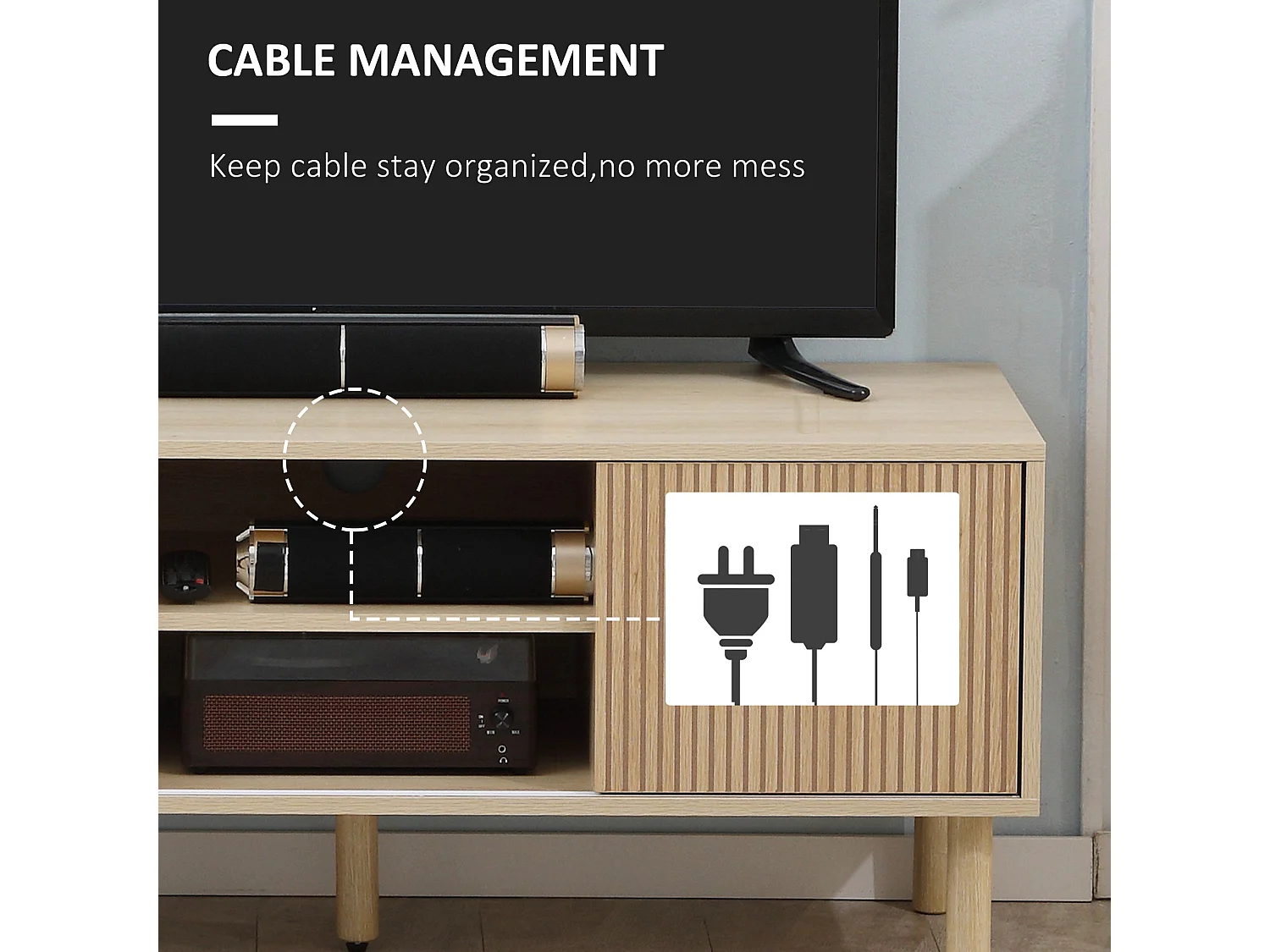 Rodo TV Unit Oak Effect 115cm with Sliding Ridged Doors