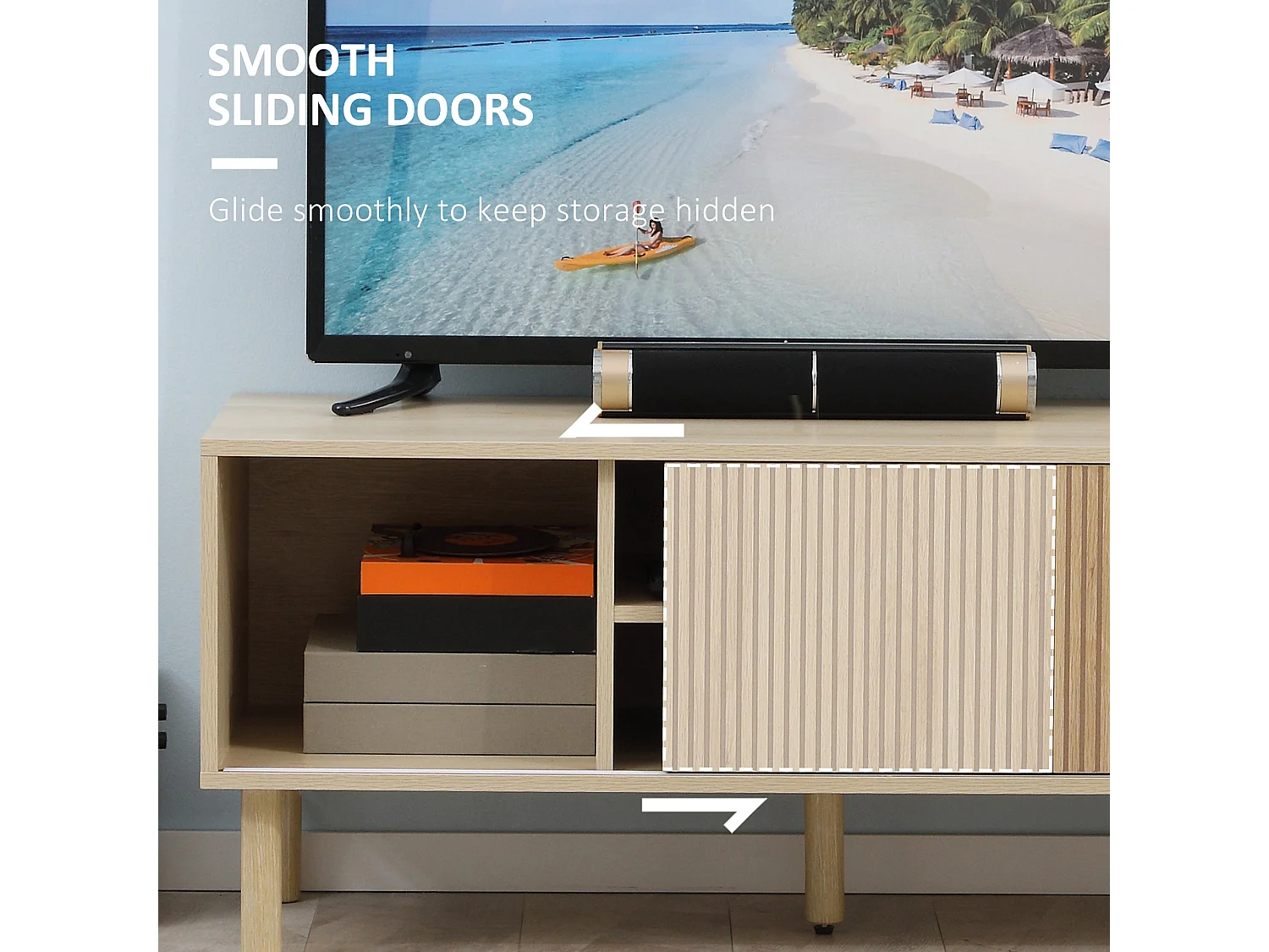 Rodo TV Unit Oak Effect 115cm with Sliding Ridged Doors