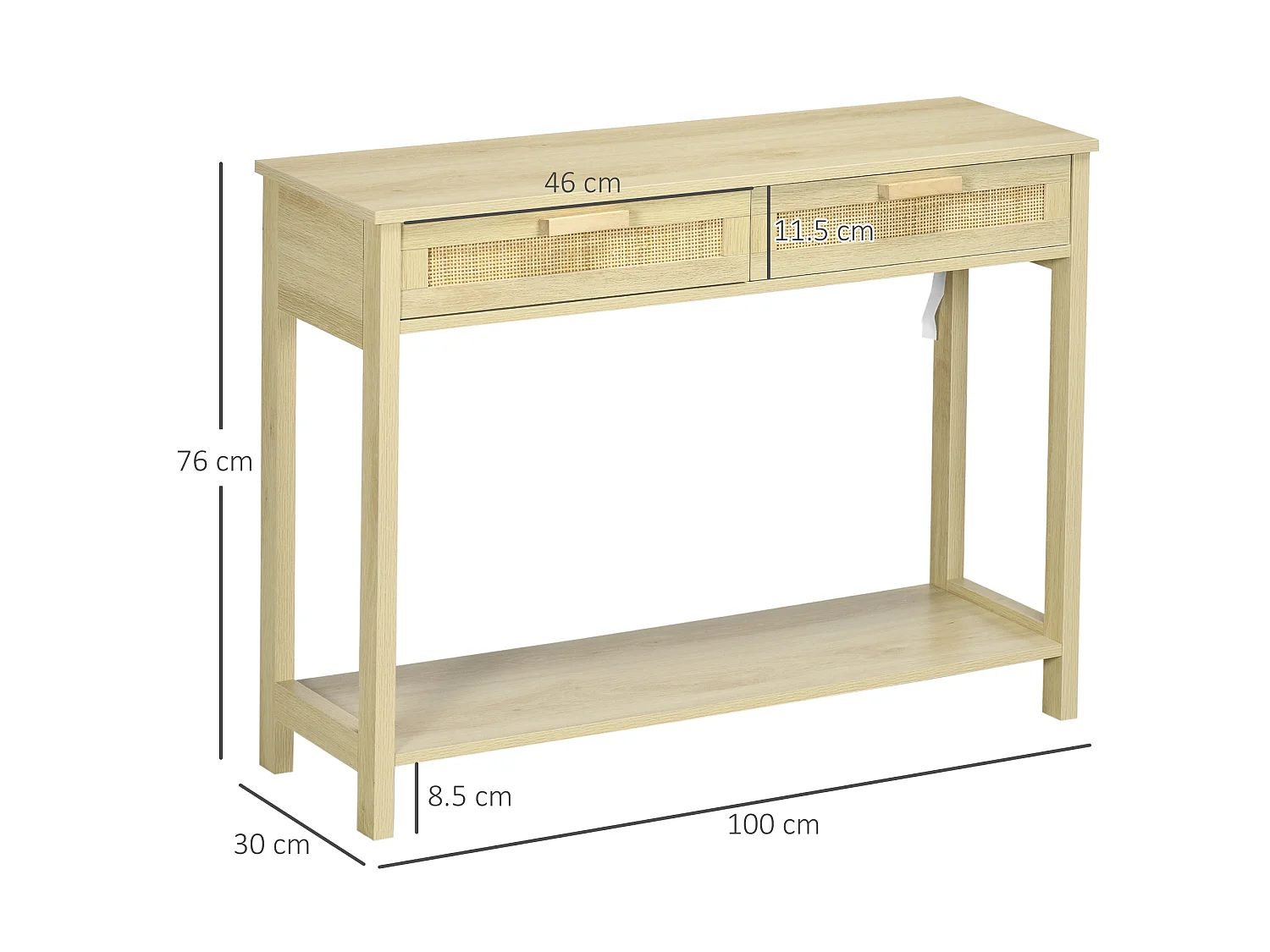 Sedi 100cm Natural Wood Effect Console Table 2 Drawers Bottom Shelf