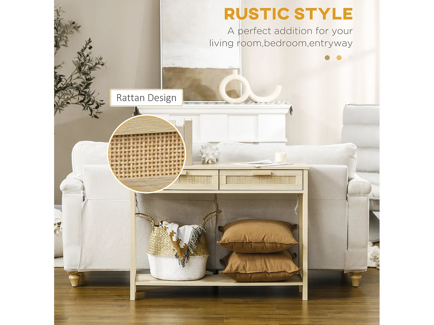 Sedi 100cm Natural Wood Effect Console Table 2 Drawers Bottom Shelf