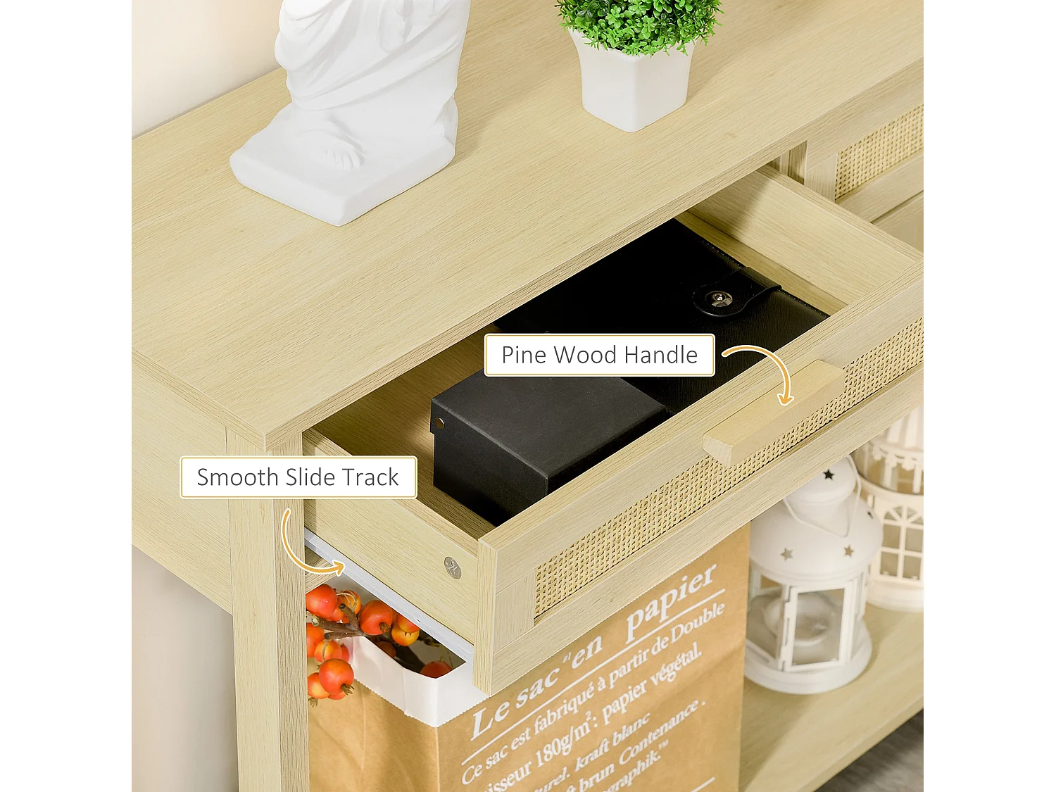 Sedi 100cm Natural Wood Effect Console Table 2 Drawers Bottom Shelf