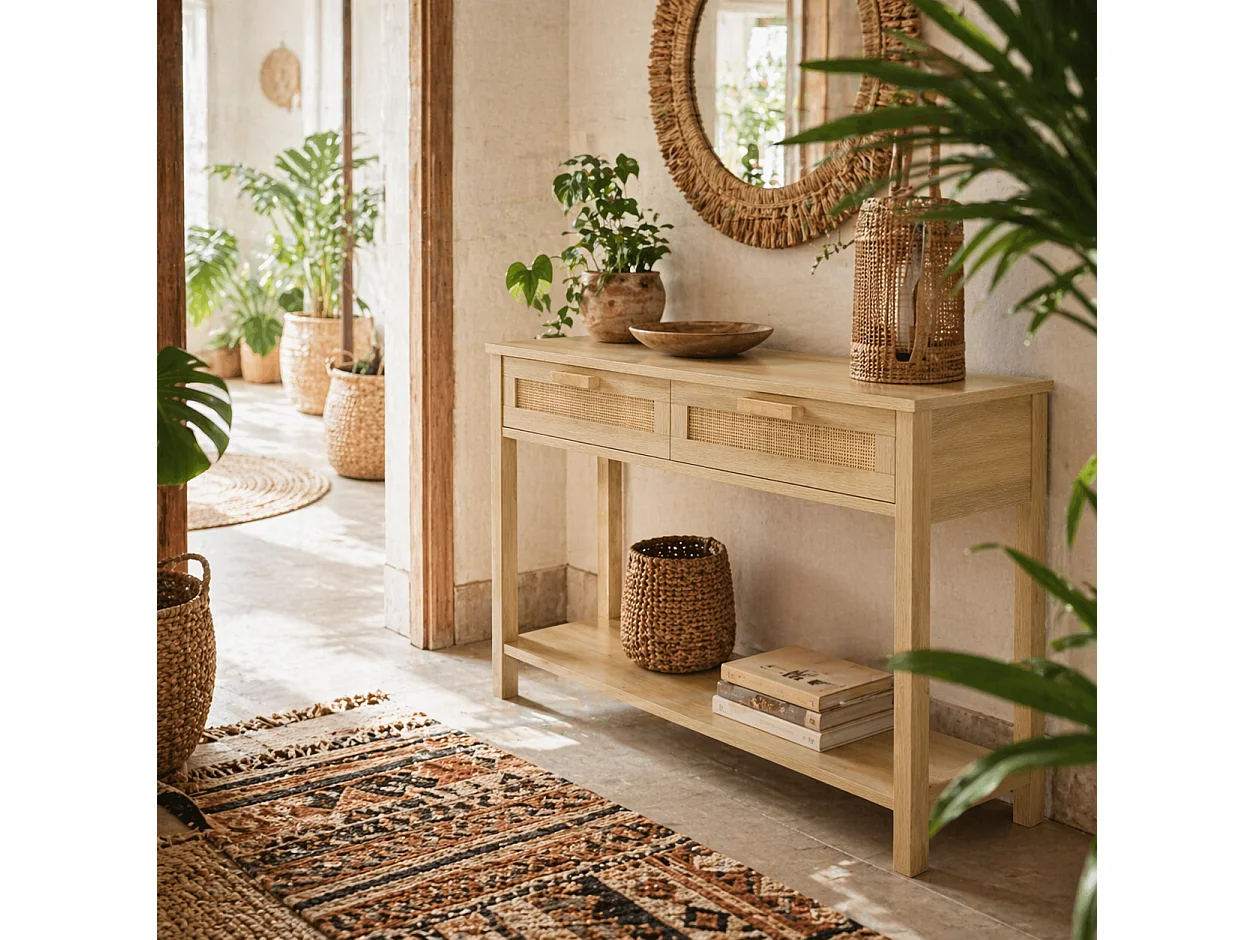 Sedi 100cm Natural Wood Effect Console Table 2 Drawers Bottom Shelf