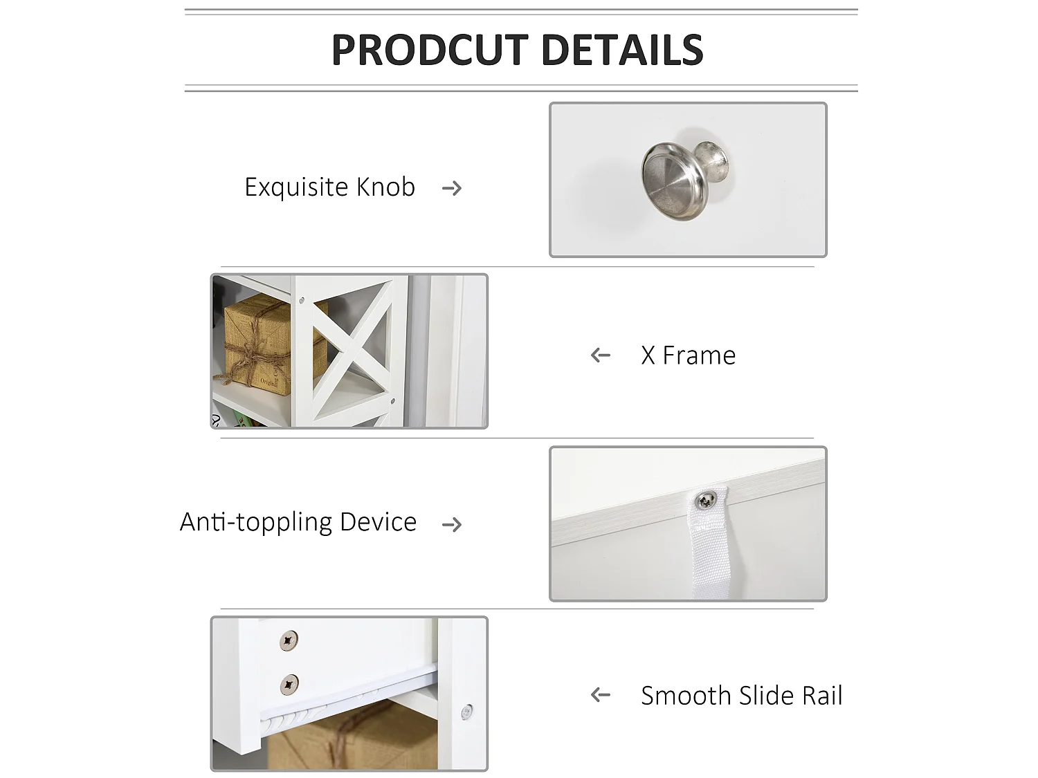 Ralupa 100cm White MDF Console Table X Frame Drawers and Open Shelves
