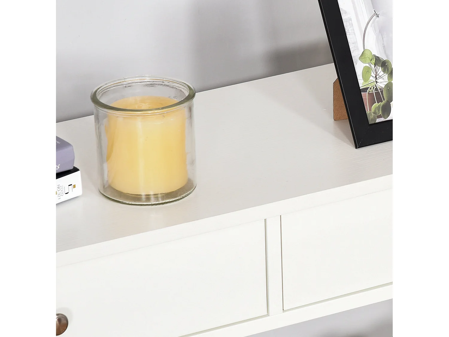 Ralupa 100cm White MDF Console Table X Frame Drawers and Open Shelves