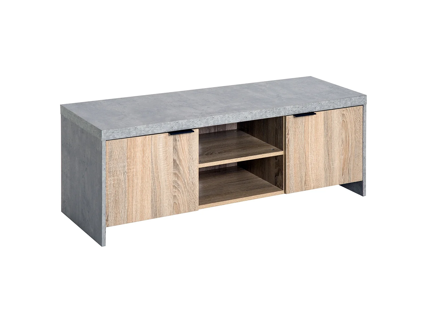 Hatata Rael 120cm Grey and Wood Grain TV Cabinet with 2 Doors and Open Shelving