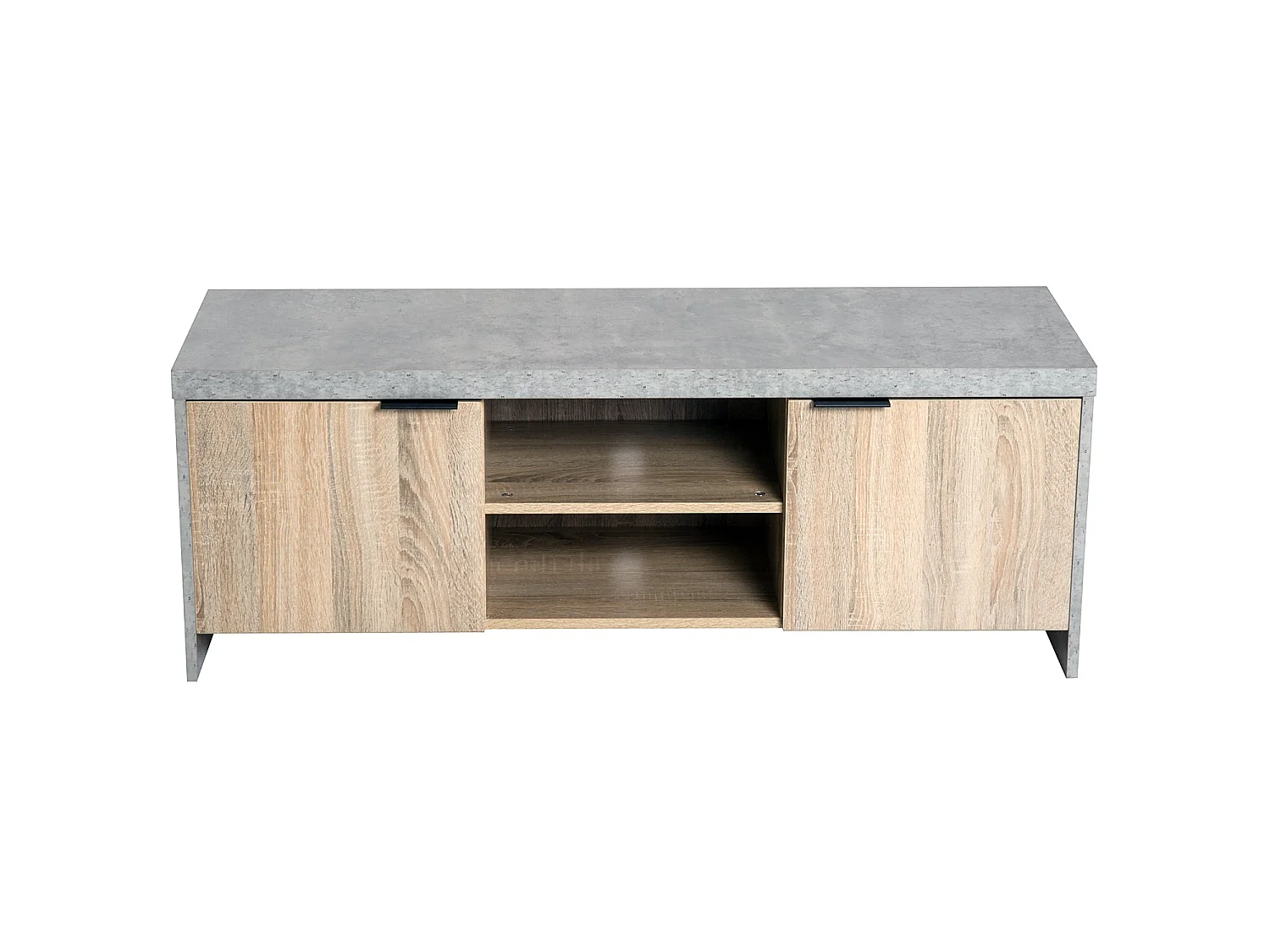Hatata Rael 120cm Grey and Wood Grain TV Cabinet with 2 Doors and Open Shelving