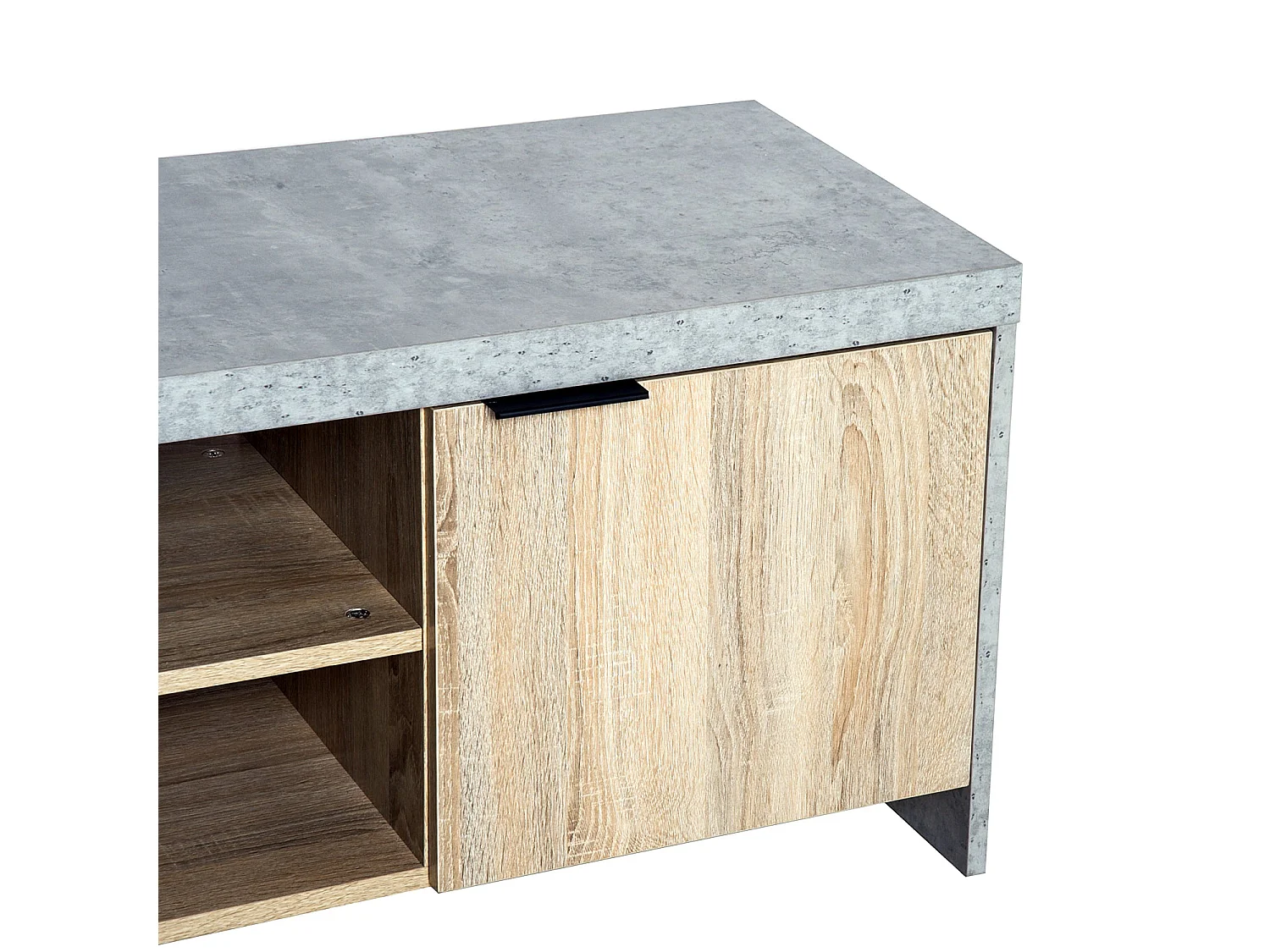 Hatata Rael 120cm Grey and Wood Grain TV Cabinet with 2 Doors and Open Shelving