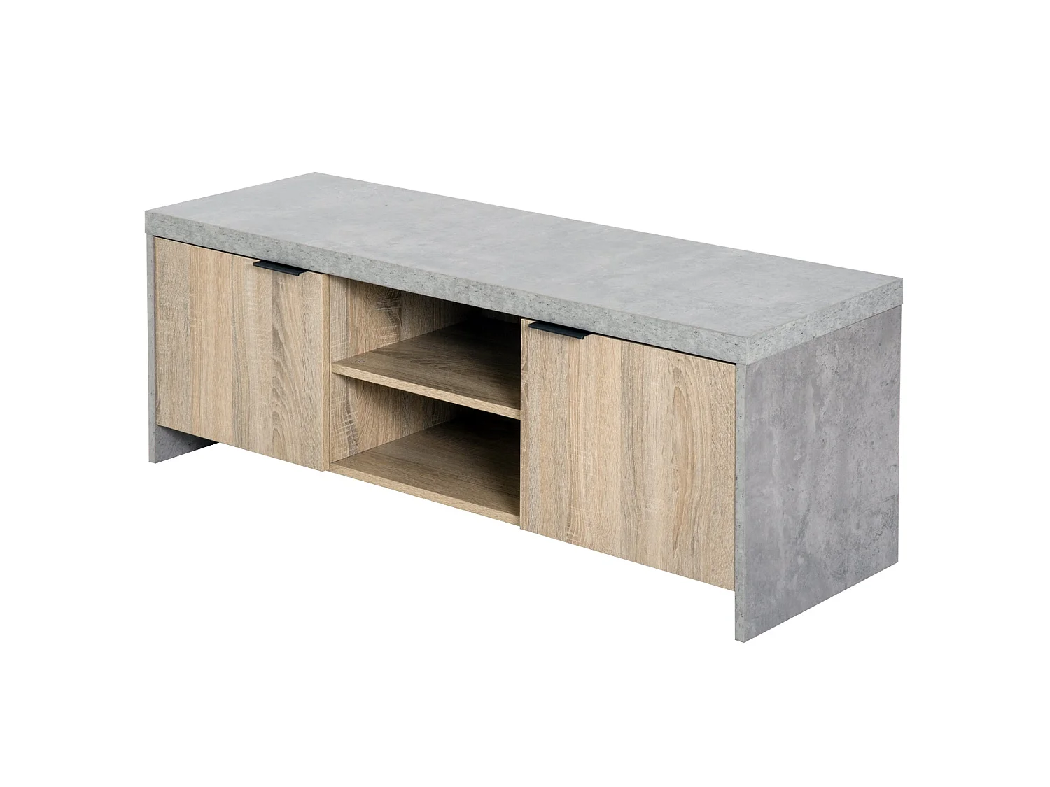 Hatata Rael 120cm Grey and Wood Grain TV Cabinet with 2 Doors and Open Shelving