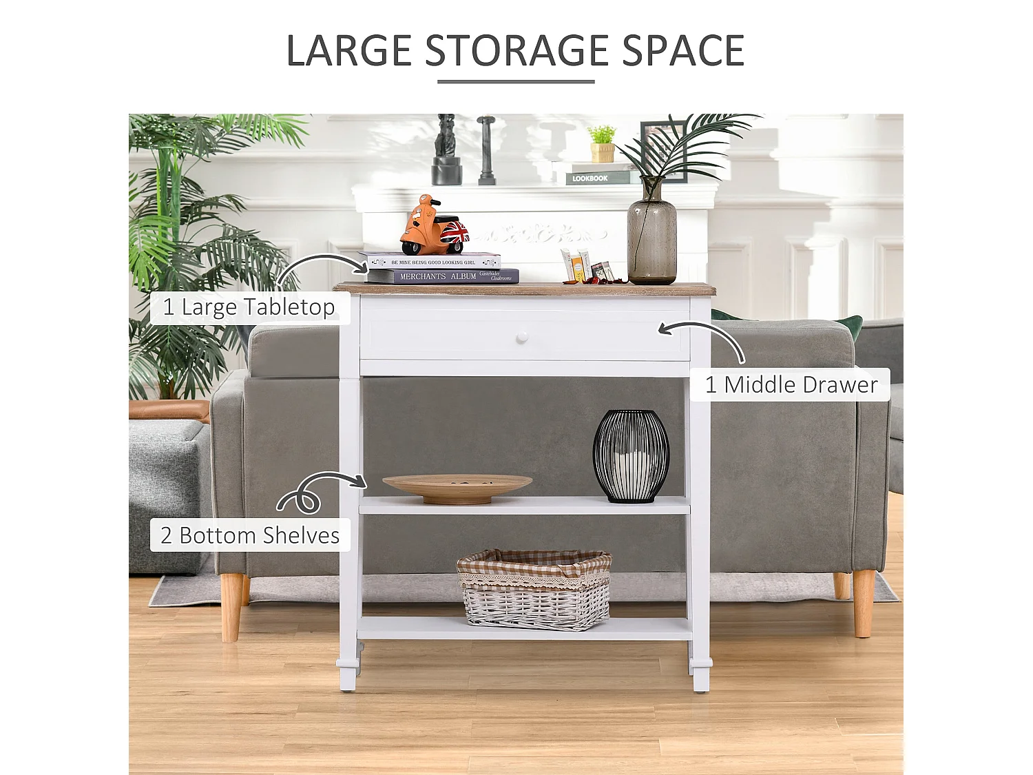 Sacoso Retro Wooden Console Table with Drawer and Dual Shelves