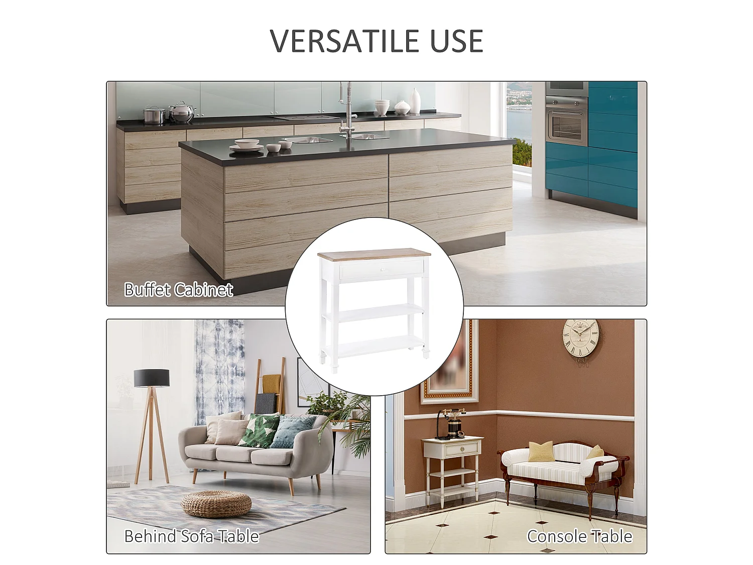 Sacoso Retro Wooden Console Table with Drawer and Dual Shelves