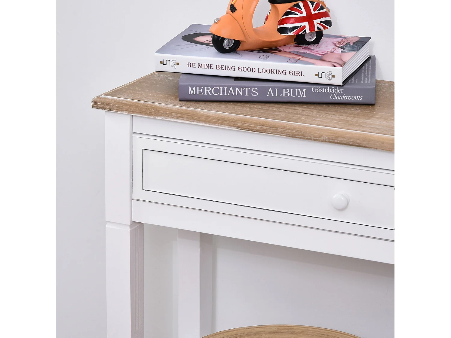 Sacoso Retro Wooden Console Table with Drawer and Dual Shelves