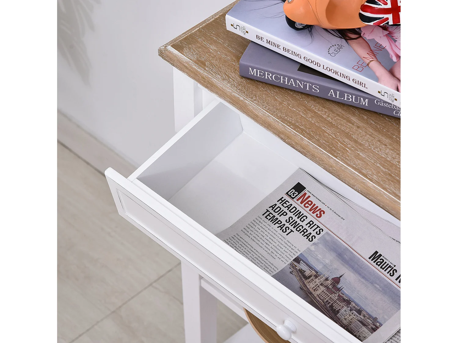Sacoso Retro Wooden Console Table with Drawer and Dual Shelves