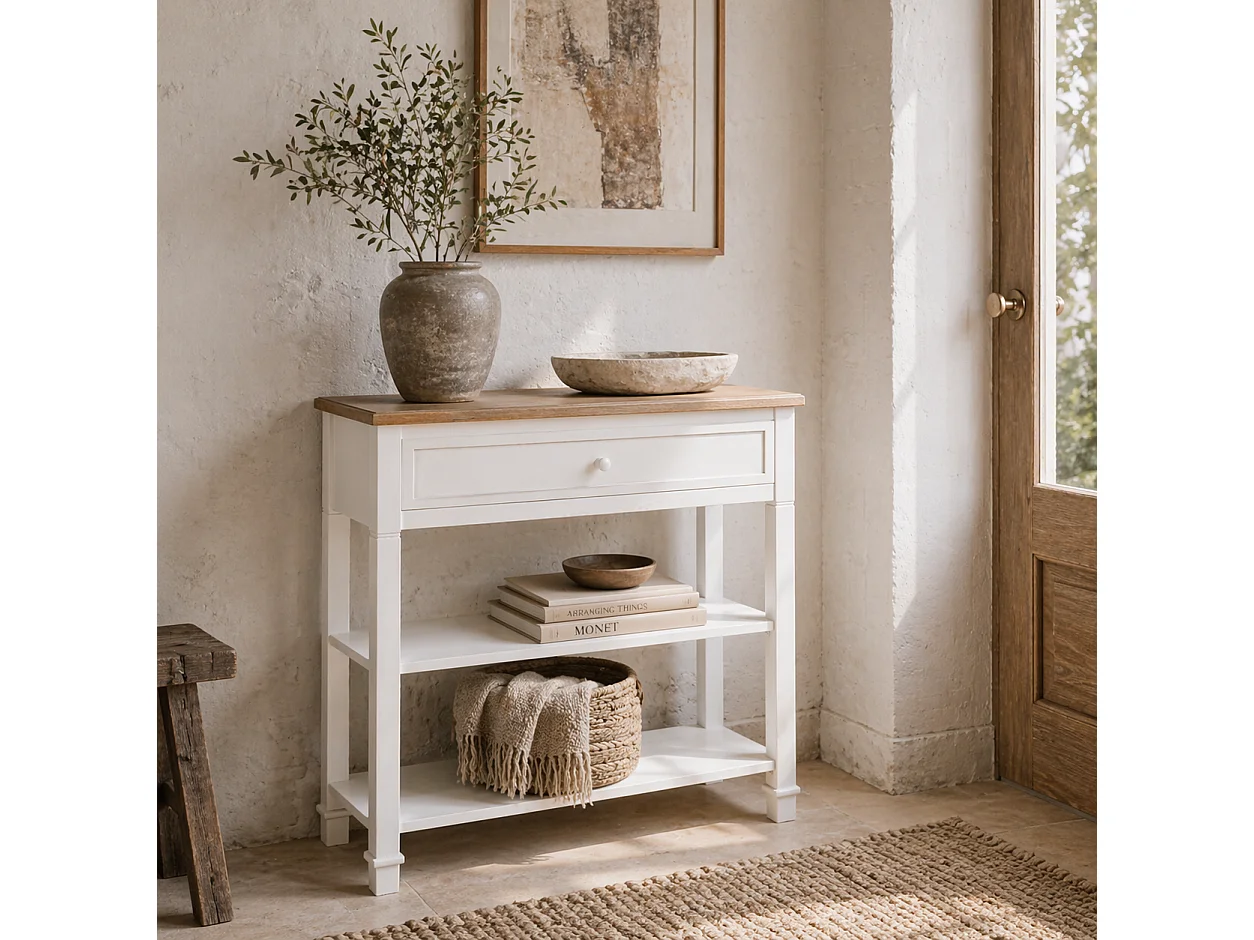 Sacoso Retro Wooden Console Table with Drawer and Dual Shelves