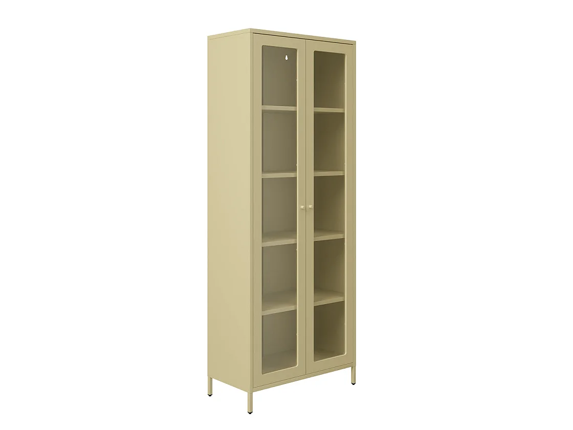 Barla Beige Cream Steel Display Cabinet 2 Glass Doors