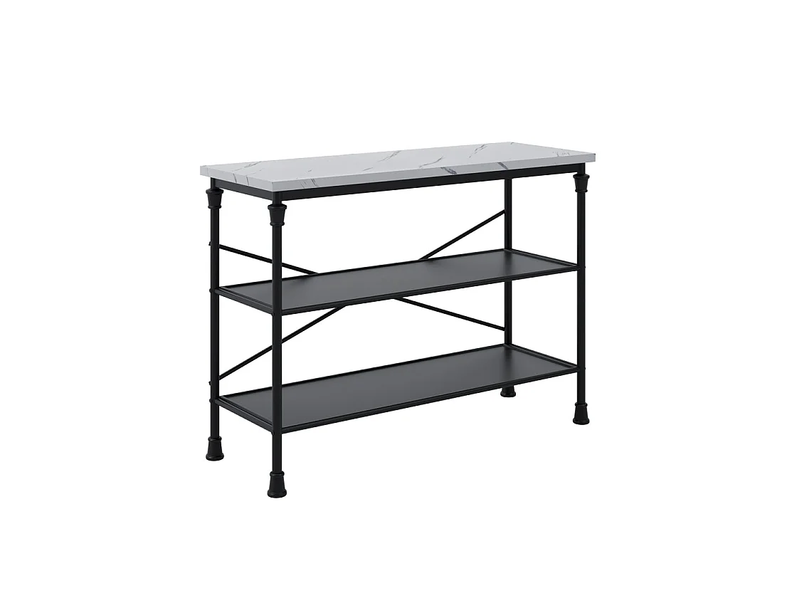 Lola Marble Effect Console Table 2 Shelves Black Wood Finish