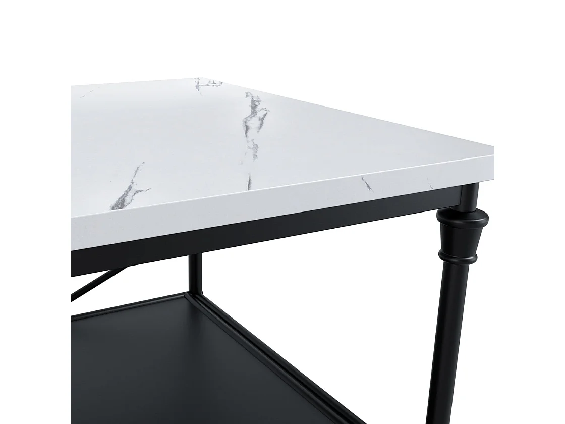 Lola Marble Effect Console Table 2 Shelves Black Wood Finish