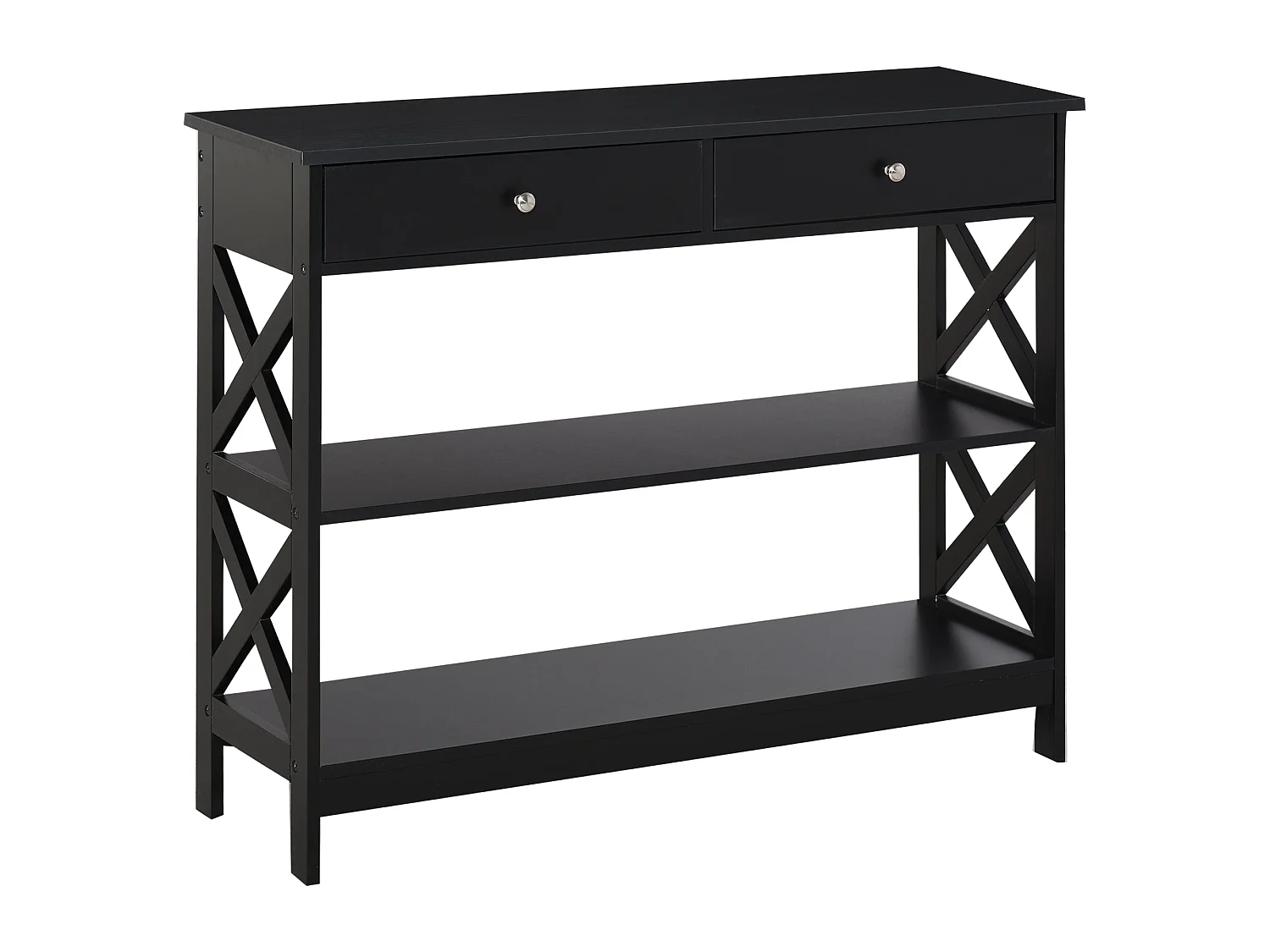 Kafa 100cm Black MDF Console Table with X Frame 2 Drawers and 2 Shelves