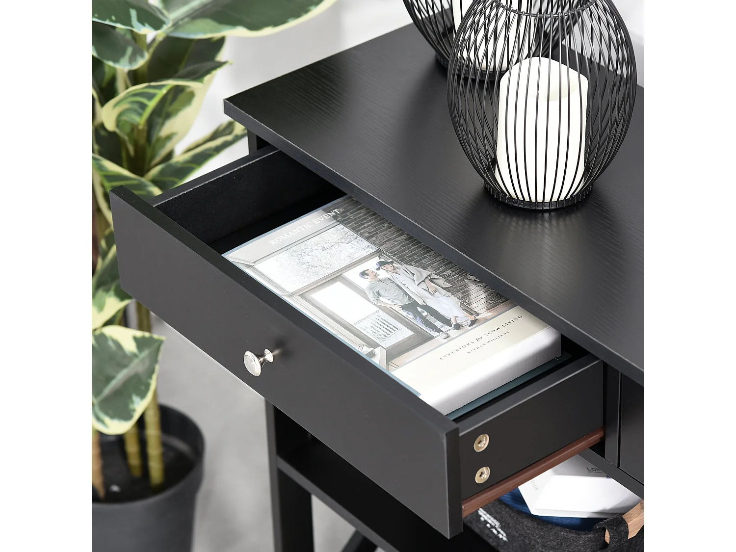Kafa 100cm Black MDF Console Table with X Frame 2 Drawers and 2 Shelves