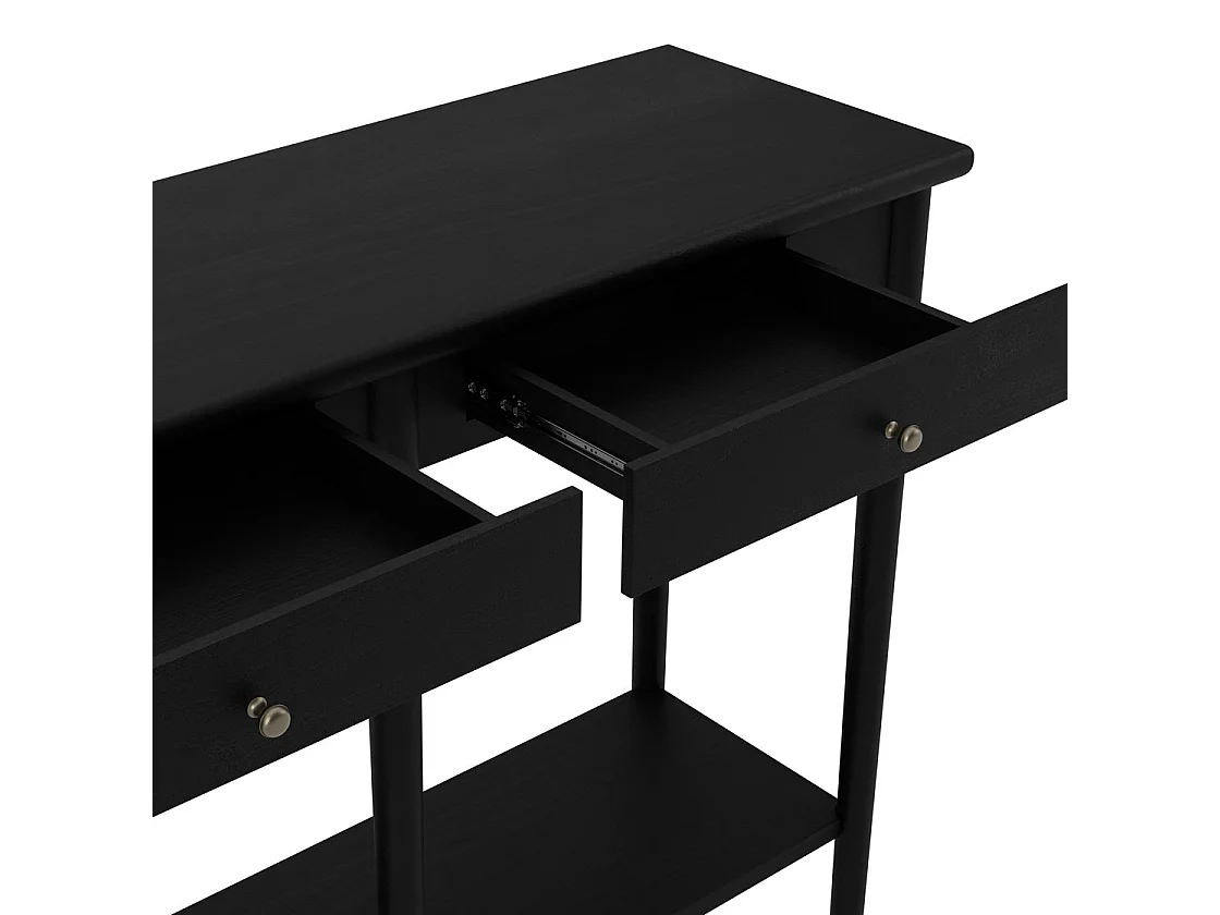 Newbridge Black Wooden Console Table 2 Drawers and Bottom Shelf