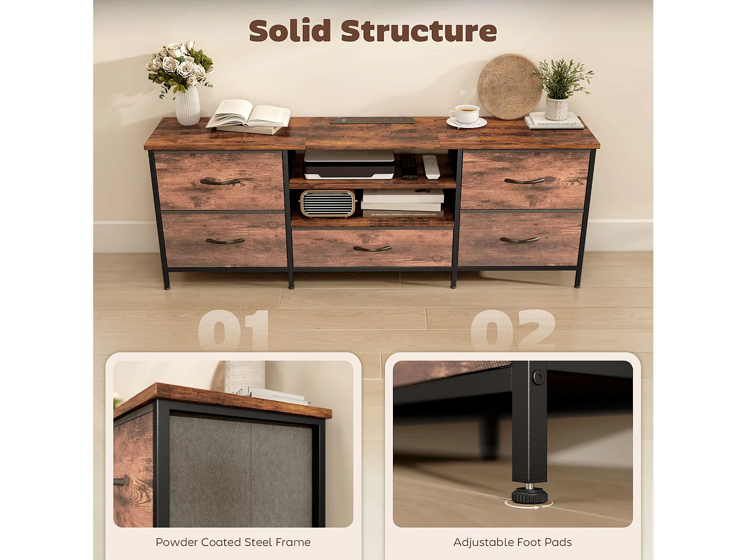 Beladen 140cm Industrial TV Stand for Up to 65" Screens Rustic Brown and Black