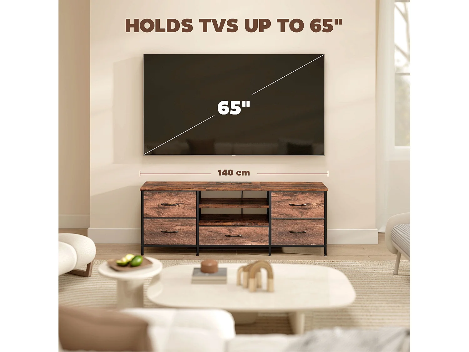 Beladen 140cm Industrial TV Stand for Up to 65" Screens Rustic Brown and Black