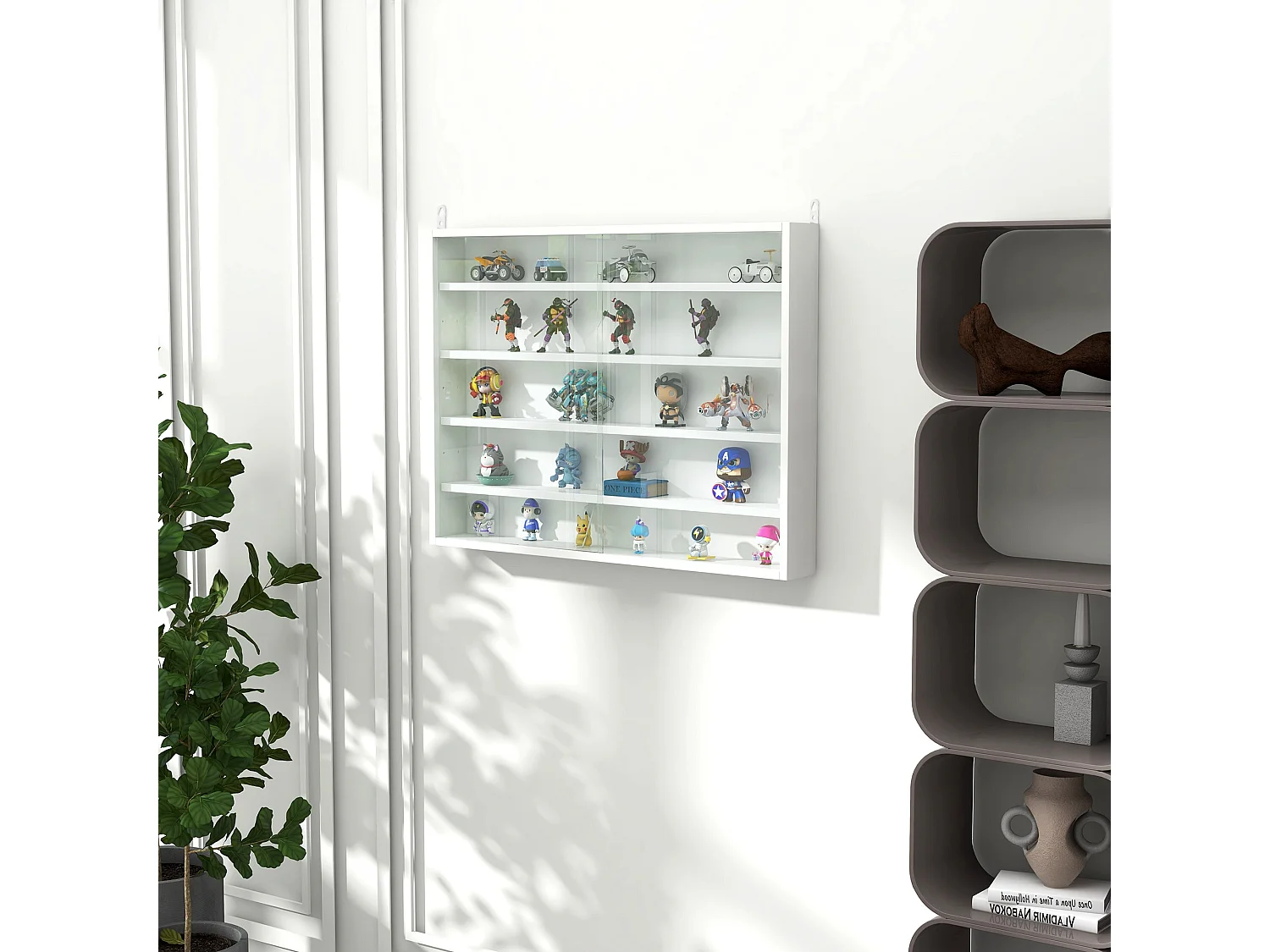 Ronimo White Wall Mounted Display Cabinet with Sliding Glass Doors and 4 Adjustable Shelves
