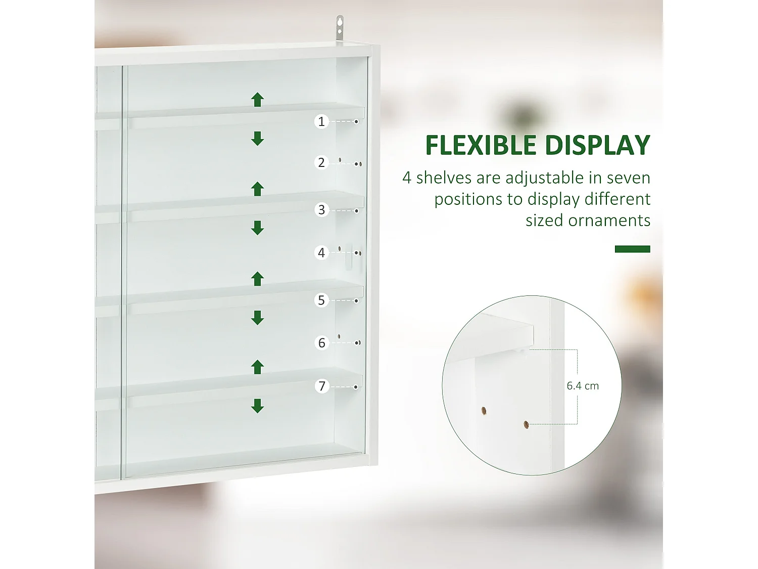 Ronimo White Wall Mounted Display Cabinet with Sliding Glass Doors and 4 Adjustable Shelves