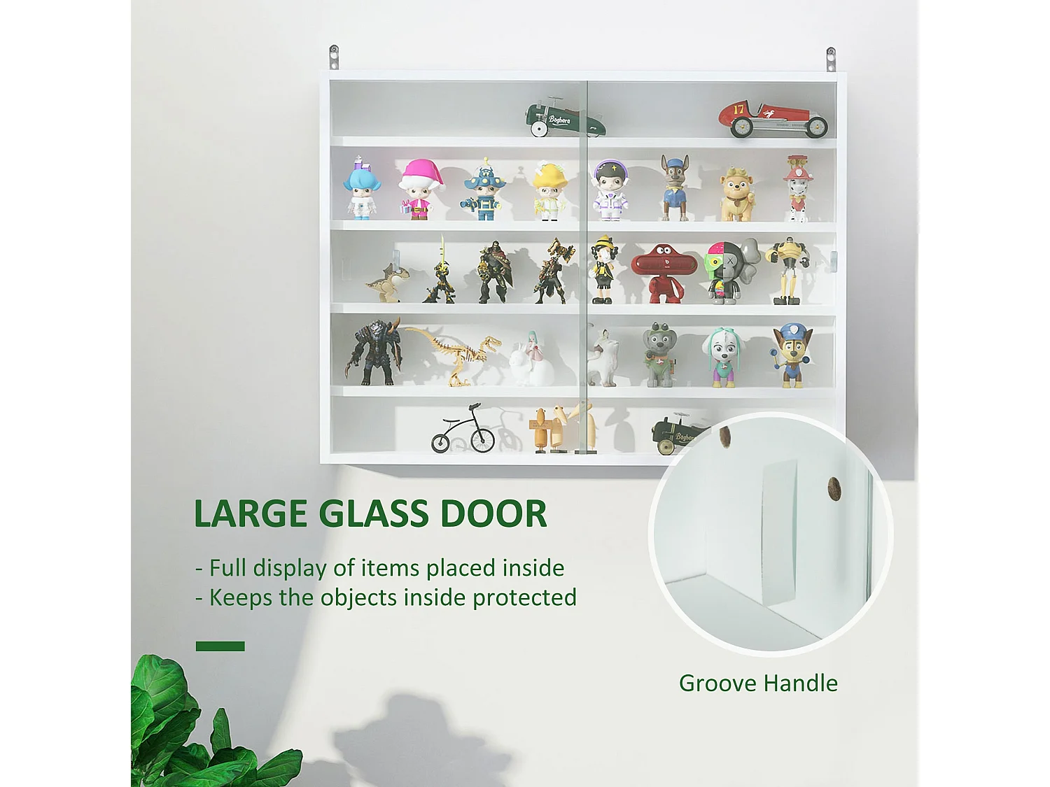 Ronimo White Wall Mounted Display Cabinet with Sliding Glass Doors and 4 Adjustable Shelves