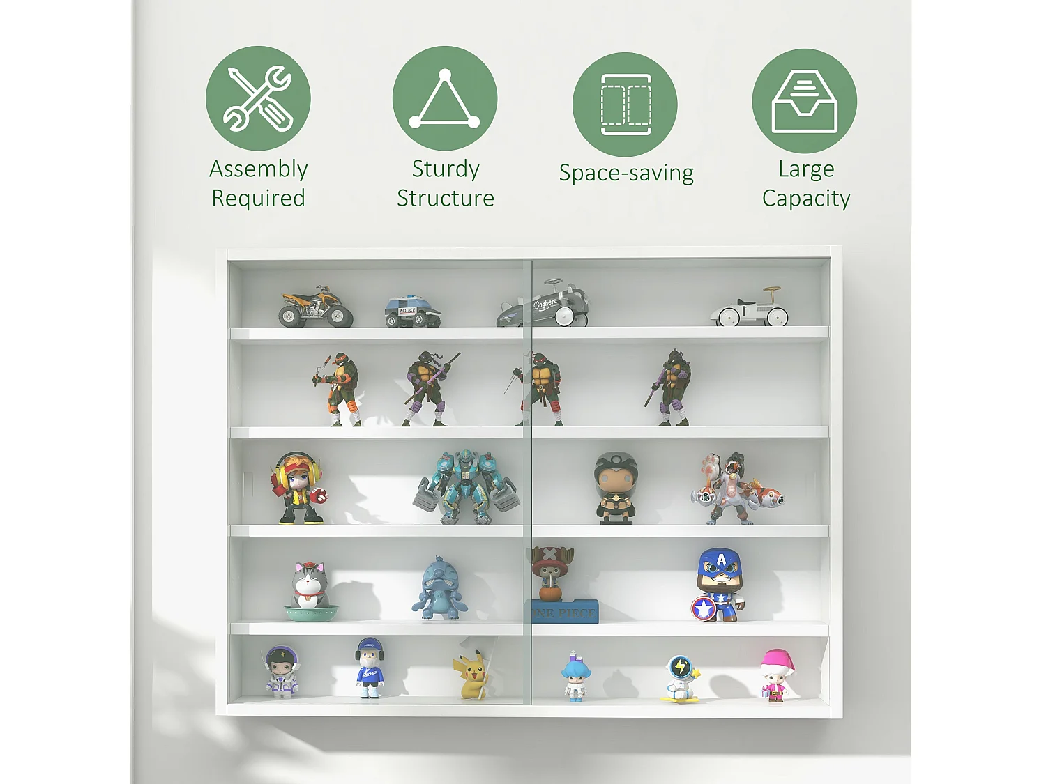 Ronimo White Wall Mounted Display Cabinet with Sliding Glass Doors and 4 Adjustable Shelves