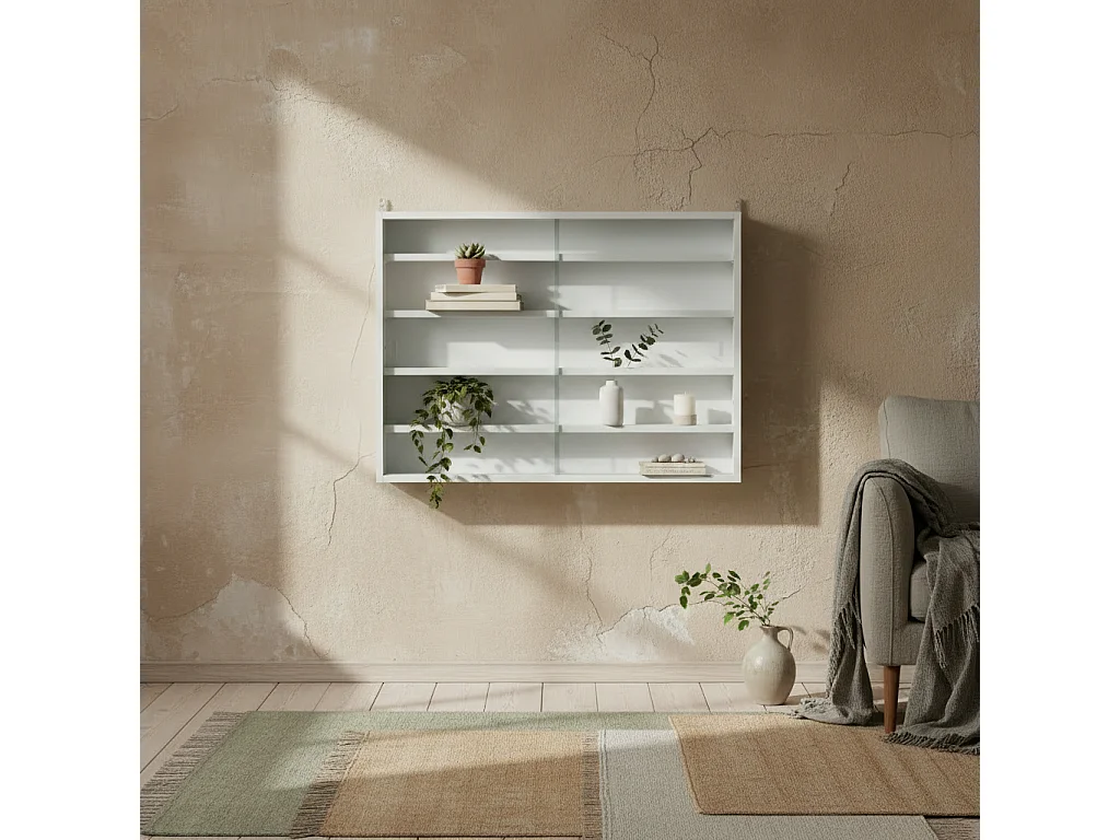 Ronimo White Wall Mounted Display Cabinet with Sliding Glass Doors and 4 Adjustable Shelves