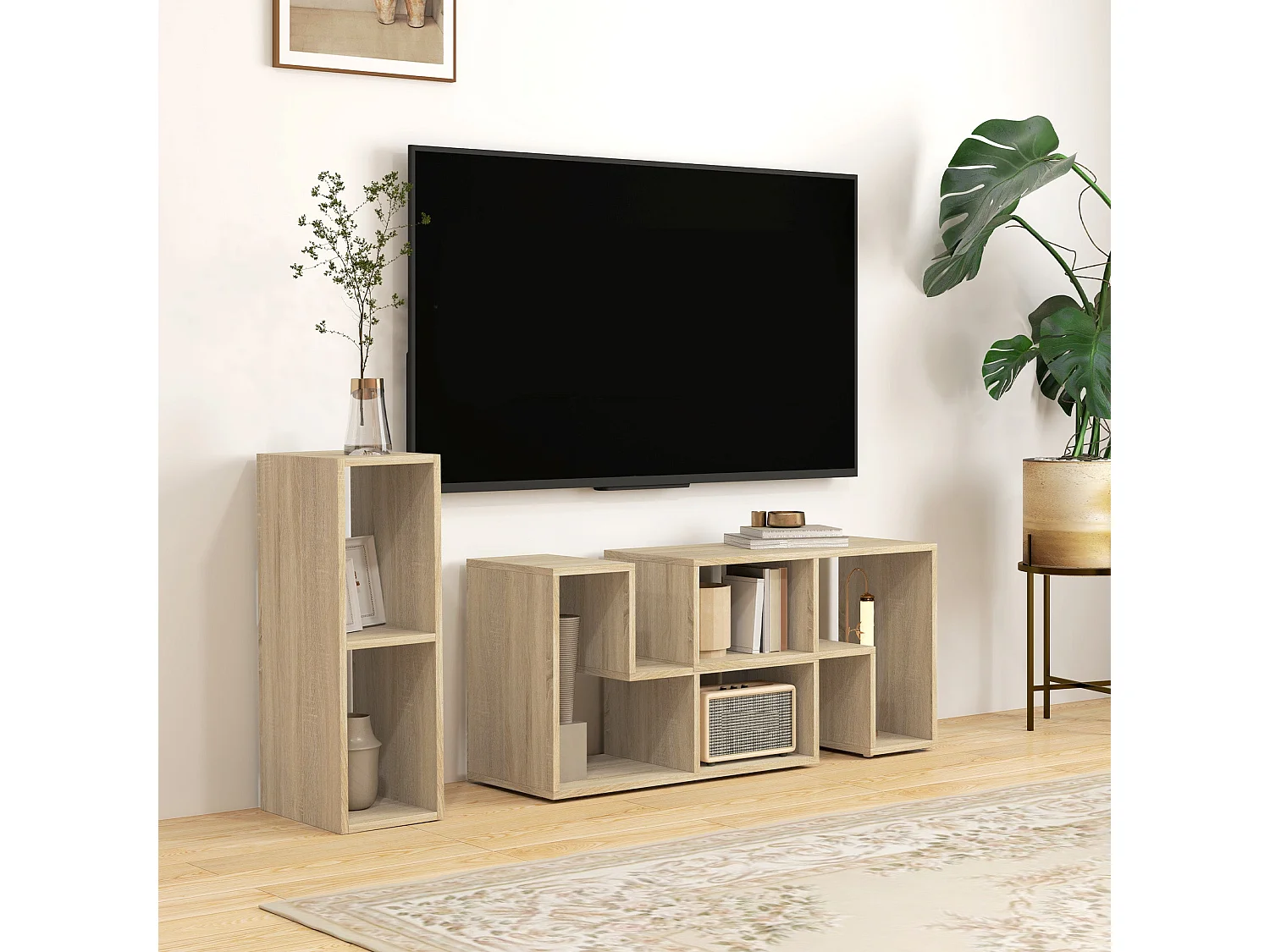 Tota Modular TV Stand 134–180cm Grey Oak Wood Effect 3 Block