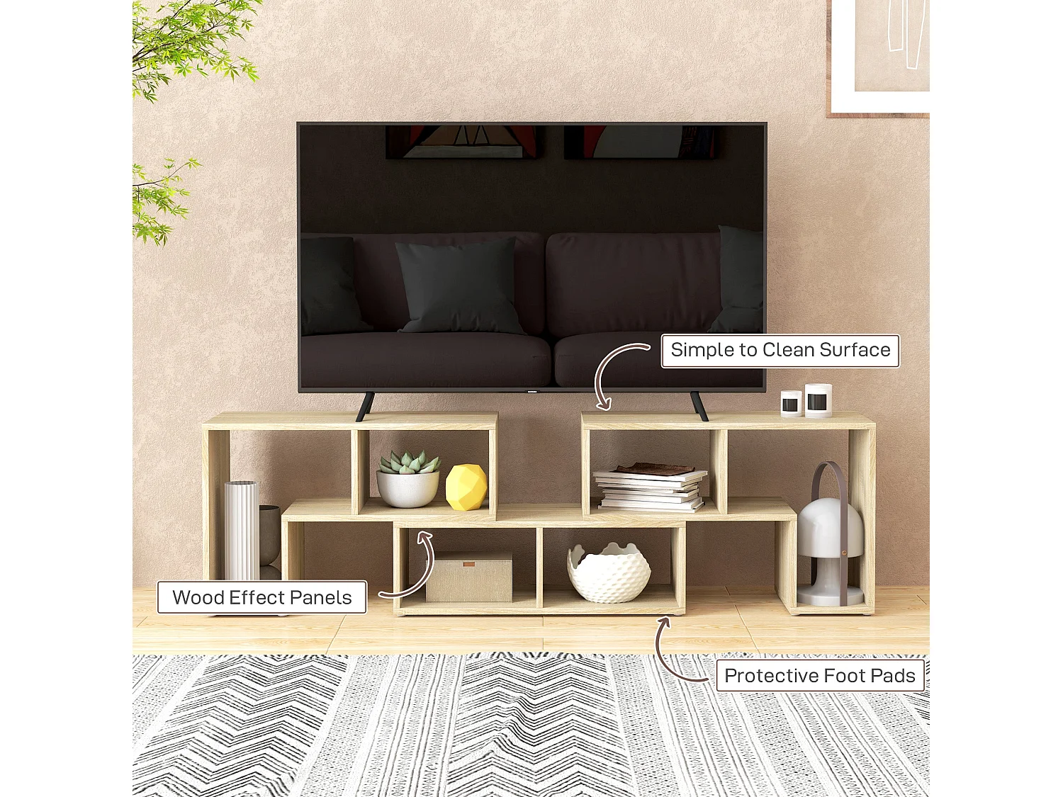 Tota Modular TV Stand 134–180cm Grey Oak Wood Effect 3 Block