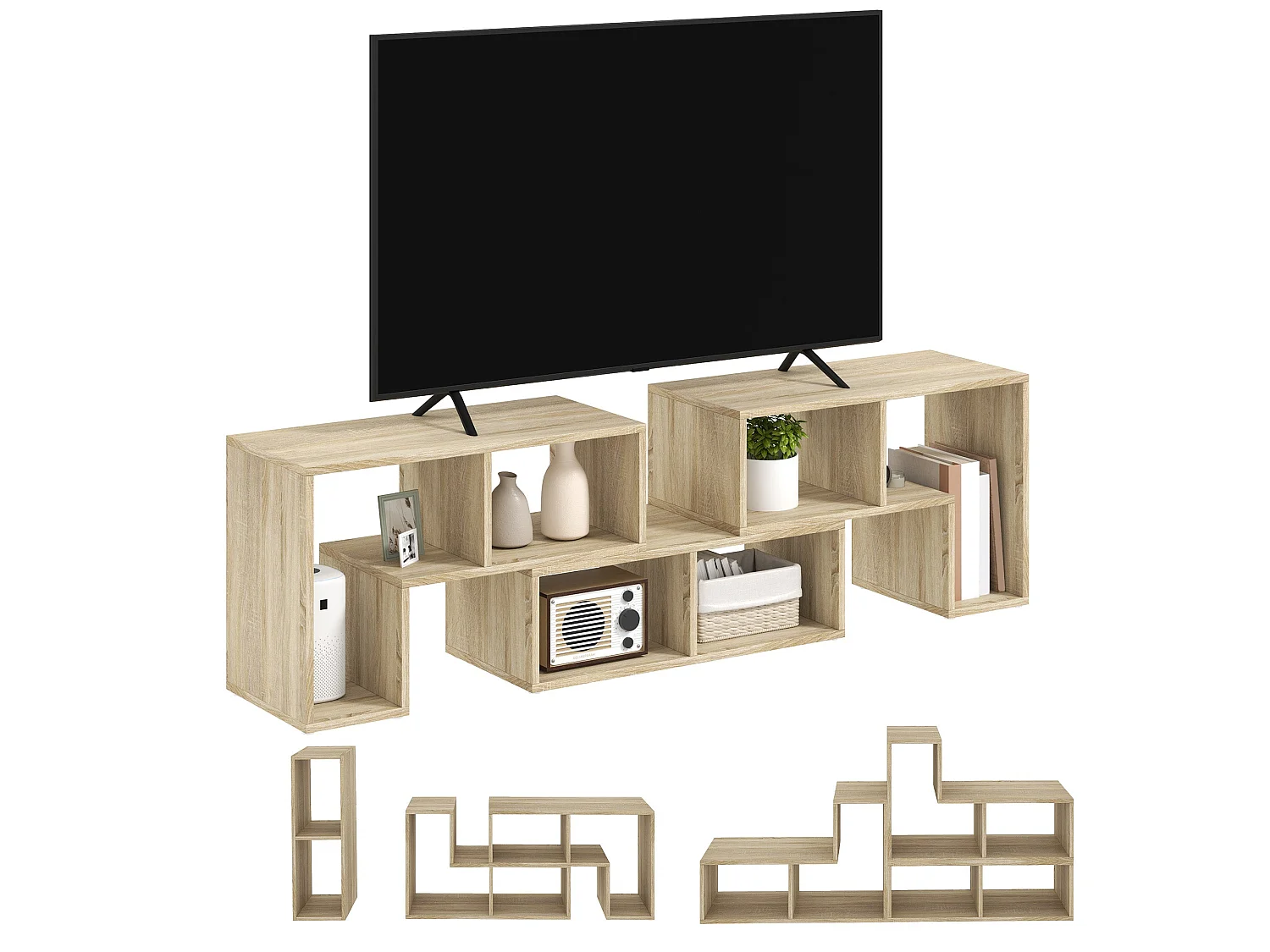 Tota Modular TV Stand 134–180cm Grey Oak Wood Effect 3 Block