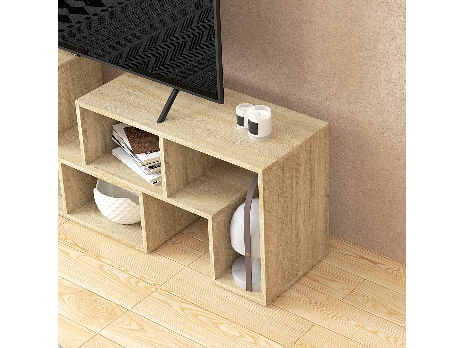 Tota Modular TV Stand 134–180cm Grey Oak Wood Effect 3 Block