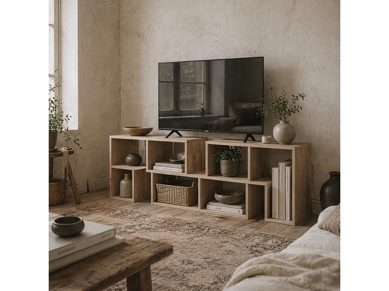 Tota Modular TV Stand 134–180cm Grey Oak Wood Effect 3 Block