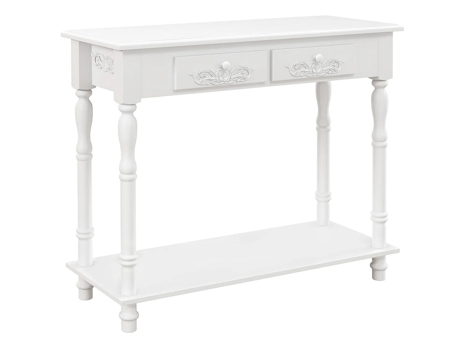 Relo White French Console Table with Drawers and Bottom Shelf