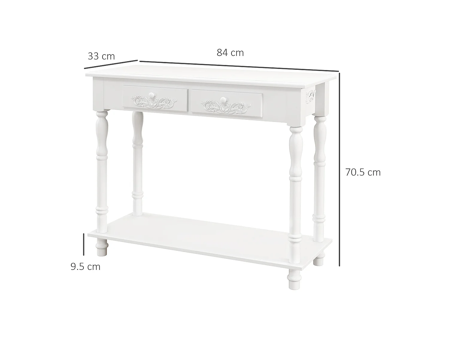 Relo White French Console Table with Drawers and Bottom Shelf