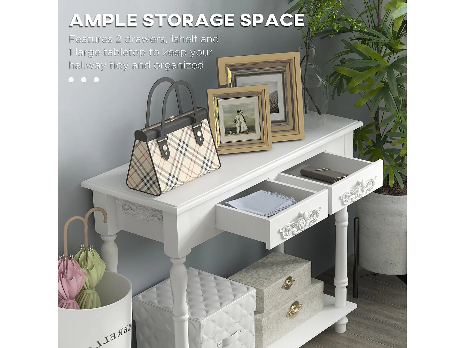 Relo White French Console Table with Drawers and Bottom Shelf