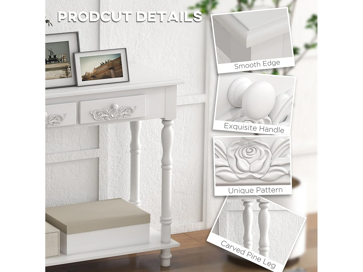 Relo White French Console Table with Drawers and Bottom Shelf