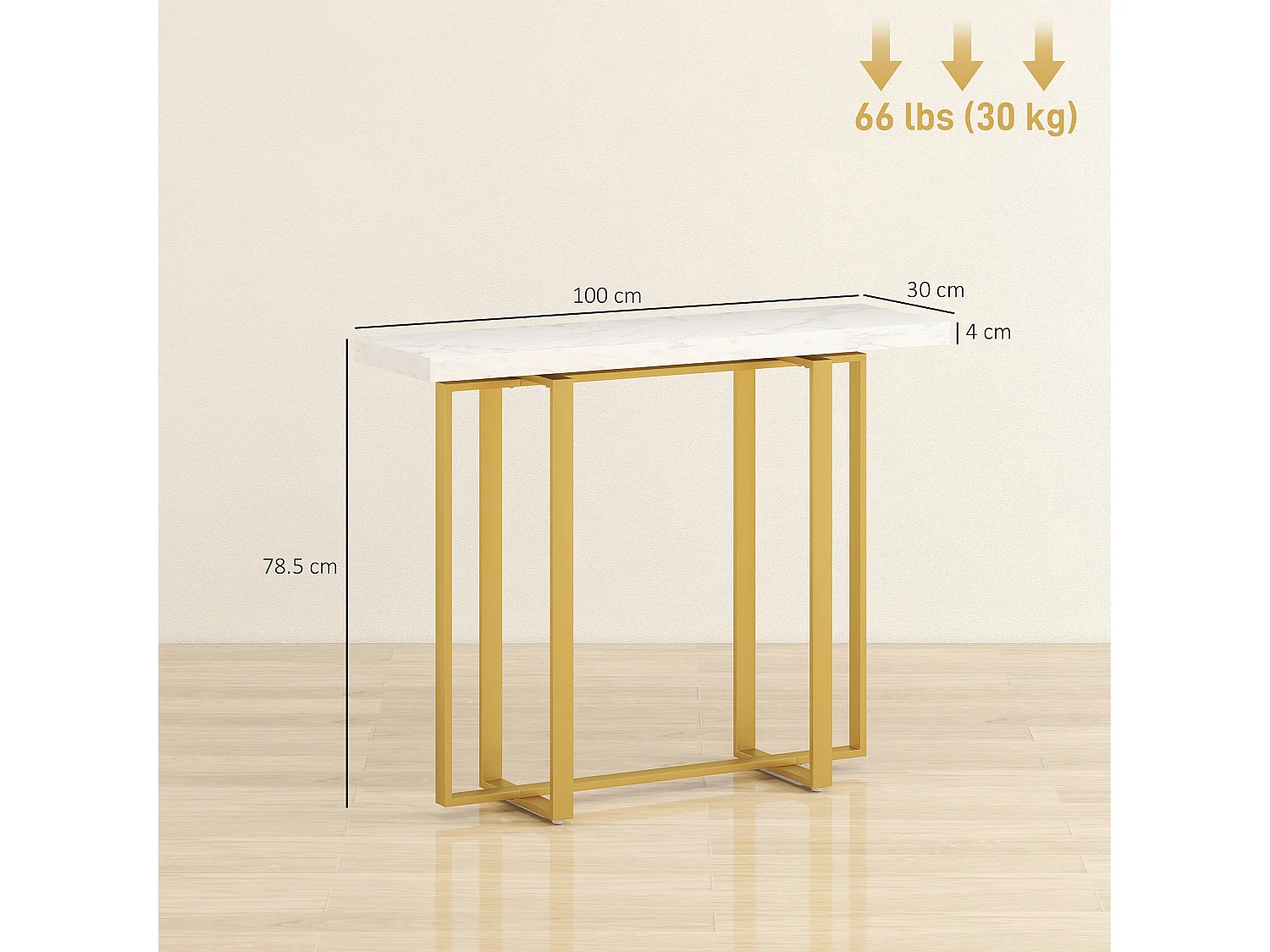 Larose 100cm Narrow Console Table Faux Marble Top Gold Tone Steel Frame Anti Tip