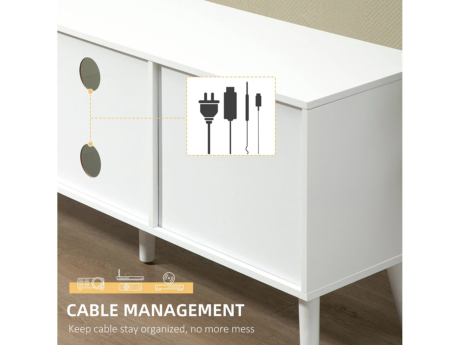 Nirona 110cm TV Cabinet in White and Grey with Removable Fabric Drawers Fits Up to 50 inch Screens