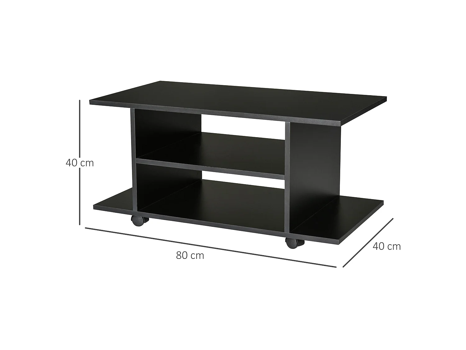 Coro 80cm Black Mobile TV Stand with Shelves and Castor Wheels
